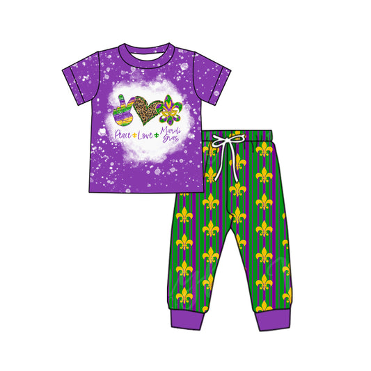 10.12 custom each style moq 5eta 4-6week baby boys clothes MARDI GRAS purple short sleeve pants sets
