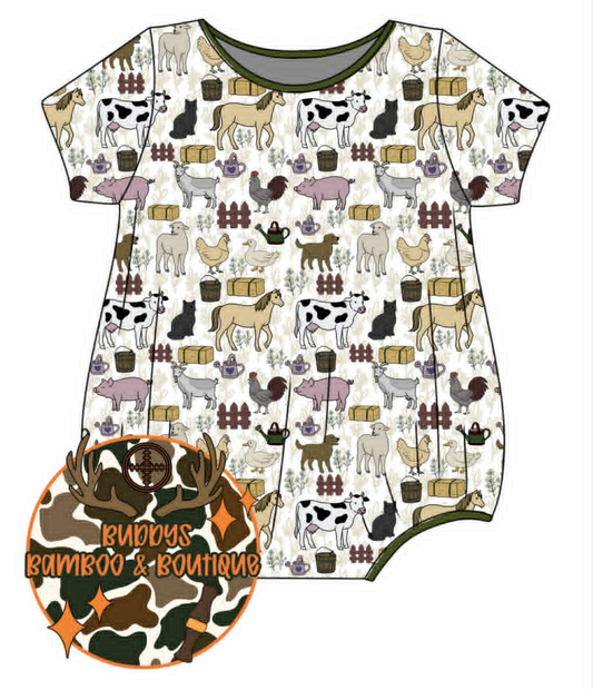 Custom moq 5 mix size milk silk Baby Girl Farm Short Sleeve Romper Infant Clothing
