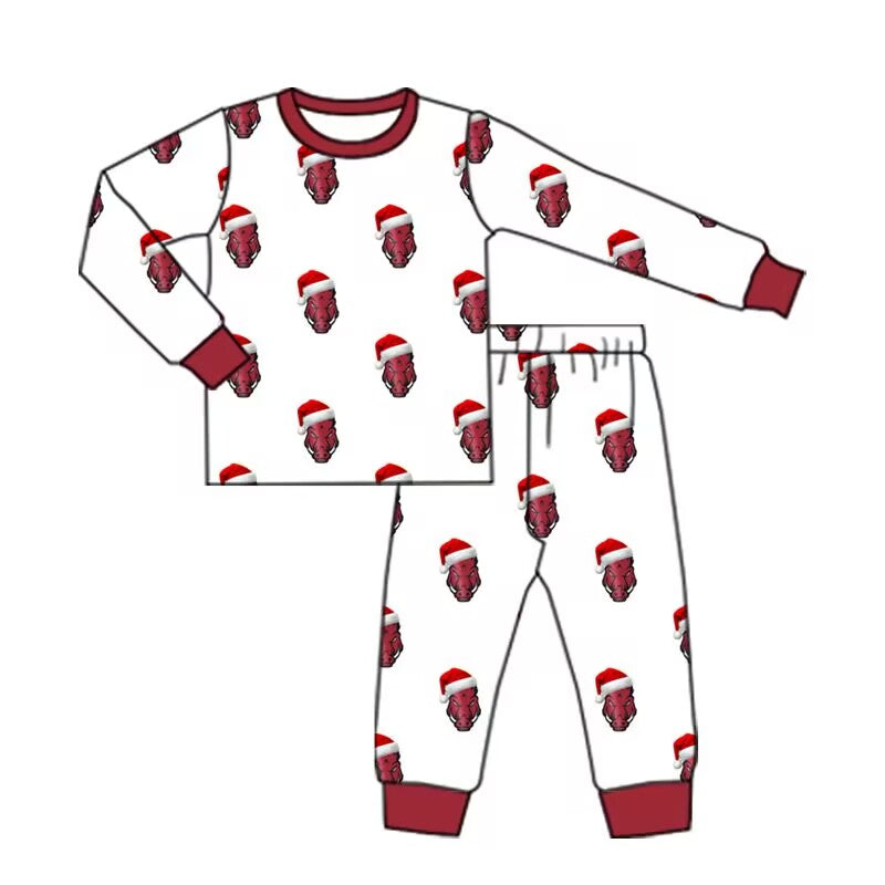 Custom moq 3 tat about 6-8 weeks  team Boys'Christmas brick red long sleeve and long pants suit