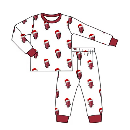 Custom moq 3 tat about 6-8 weeks  team Boys'Christmas brick red long sleeve and long pants suit