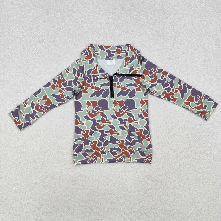 RTS NO MOQ Sibling baby boy clothes camouflage zipper long-sleeved tops
