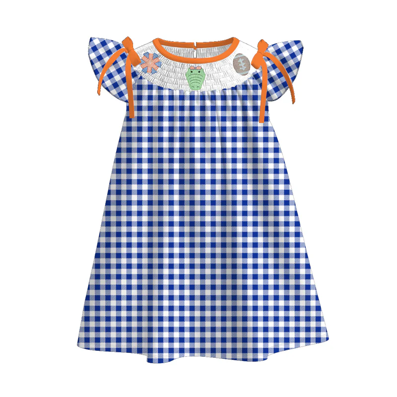 Custom summer teams baby girls clothes team orange short sleeve shorts sets dress romper-25.7.15