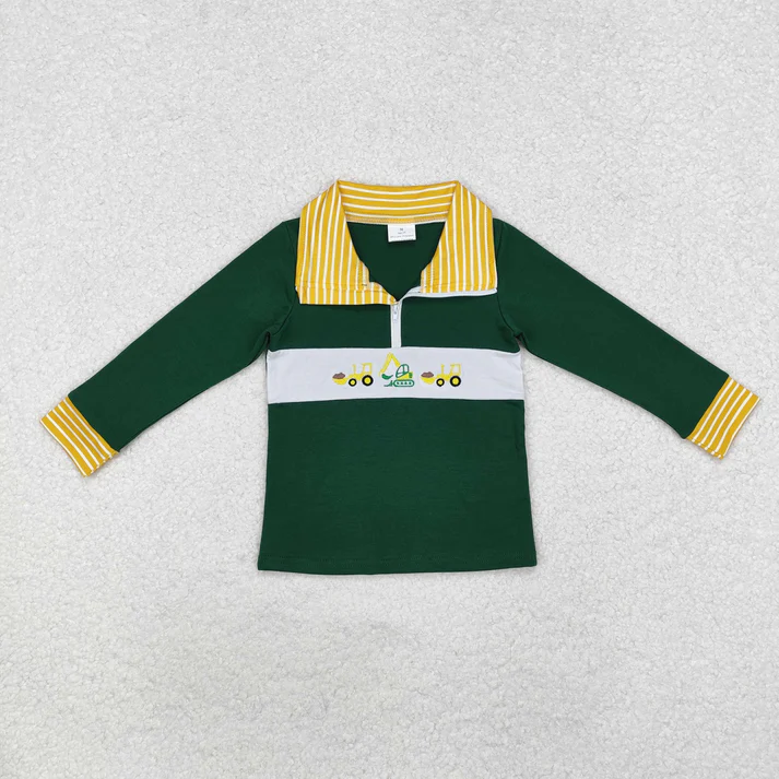 RTS NO MOQ Sibling baby boy clothes embroidery western duck farm zipper long-sleeved tops
