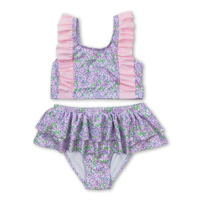RTS NO MOQ Sibling Baby Girls Summer Lavender Flowers Sibling Sister Swimsuits