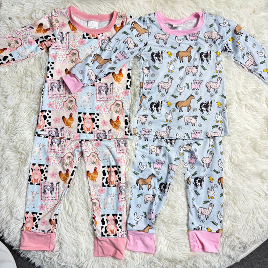 RTS Sibling baby girl clothes animal farm long Sleeve pants sets