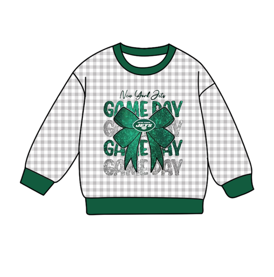 Custom moq 8 mix size milk silk summer team baby boys clothes GAME DAY plaid bow green long sleeve top-25.9.23