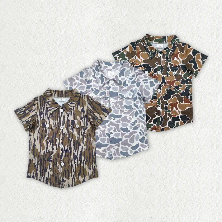 RTS NO MOQ baby boys clothes camouflage short-sleeved tops