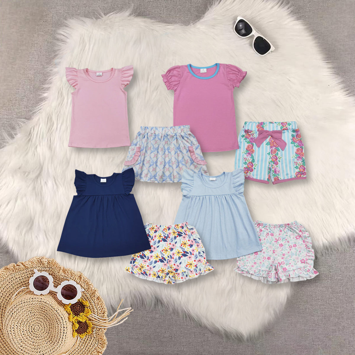 RTS summer Girls Clothes floral Short Sleeve Shorts Set