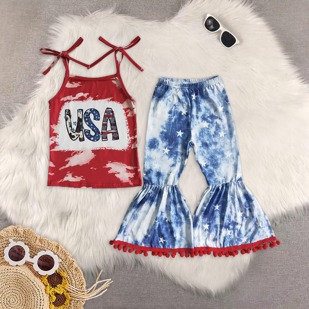 RTS NO MOQ baby Girls clothes 4th of july short sleeve pants Sets