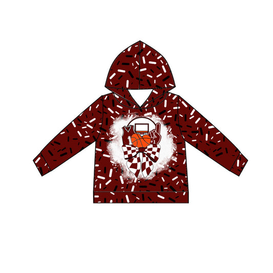Custom moq 5 mix size milk silk Popular team boys and girls dark red hooded long sleeve top-25.10.22
