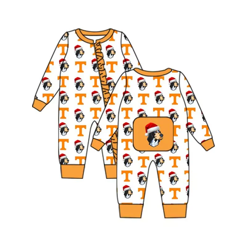 Deadline November 2 custom no moq eta 6-8weeks Orange Letter T-Christmas Puppy Pleated Long Zipper Climbing Suit