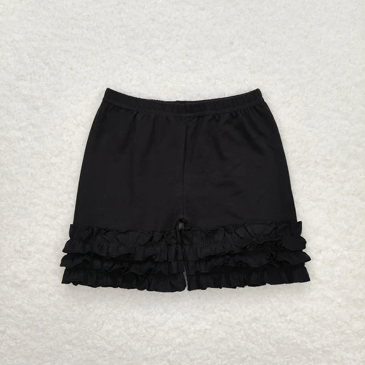 RTS NO MOQ Black solid color three-layer lace long-sleeved top & shorts & trousers