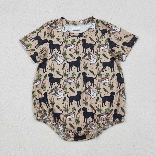 RTS NO MOQ（In Stock) SR2725 Puppy Duck Brown Short Sleeve Romper