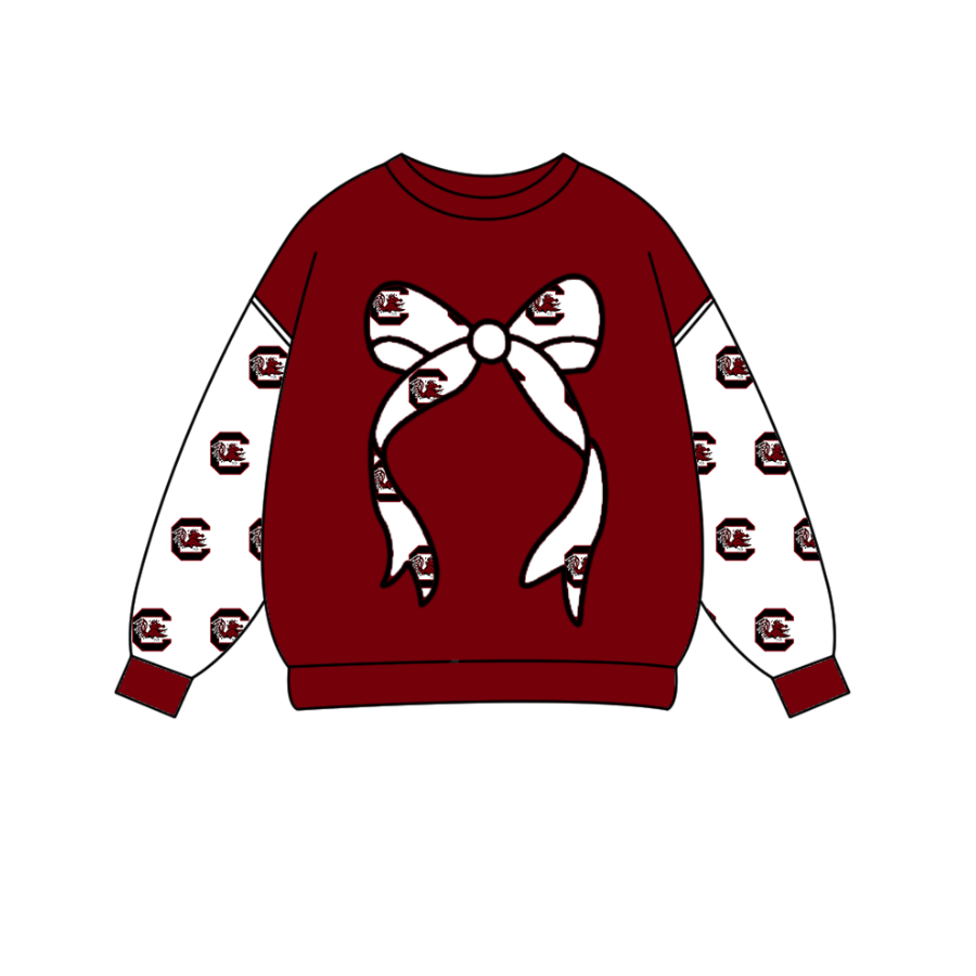 Custom moq 5 mix size milk silk summer team baby boys clothes brick red bow long sleeve top-25.10.15