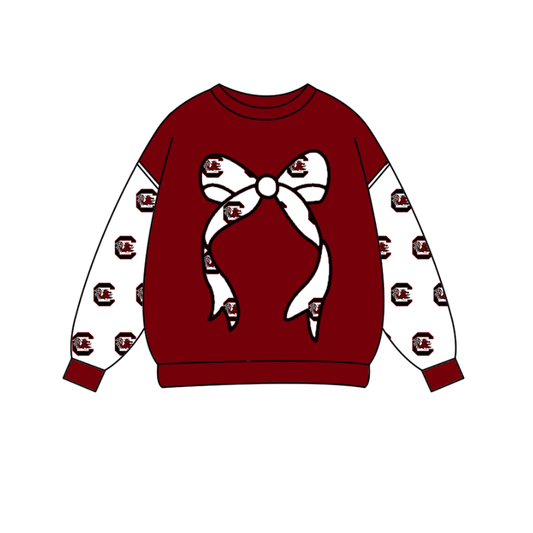 Custom moq 5 mix size milk silk summer team baby boys clothes brick red bow long sleeve top-25.10.15