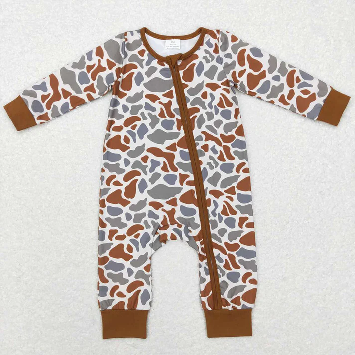 RTS NO MOQ Brown Leopard Print Long Sleeve Zipper Pullover & Long Zipper Romper