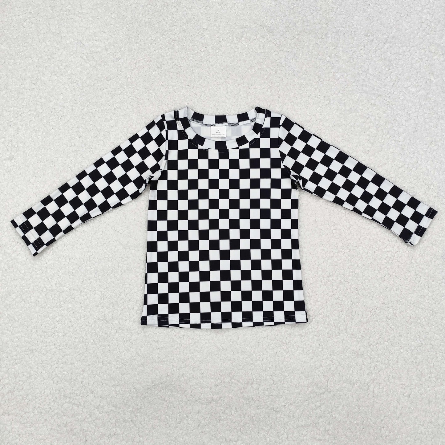 RTS NO MOQ（In Stock) GT0864 Black and white plaid long-sleeved top