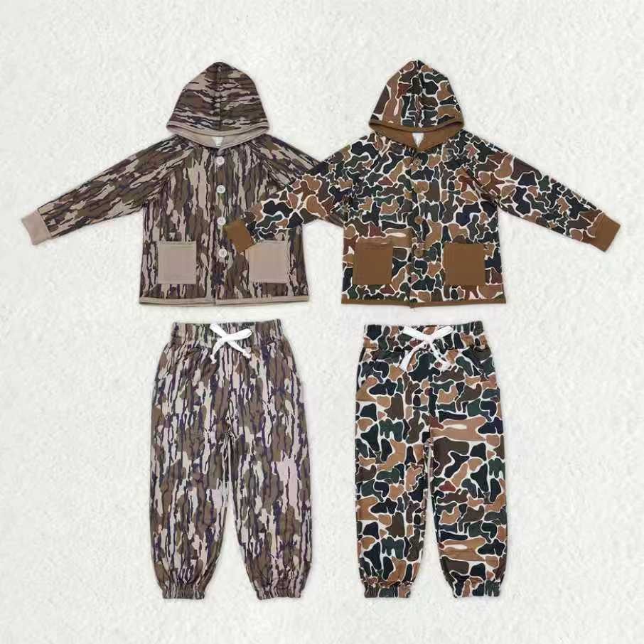 RTS Sibling baby boys clothes camouflage hooded long Sleeve pants sets