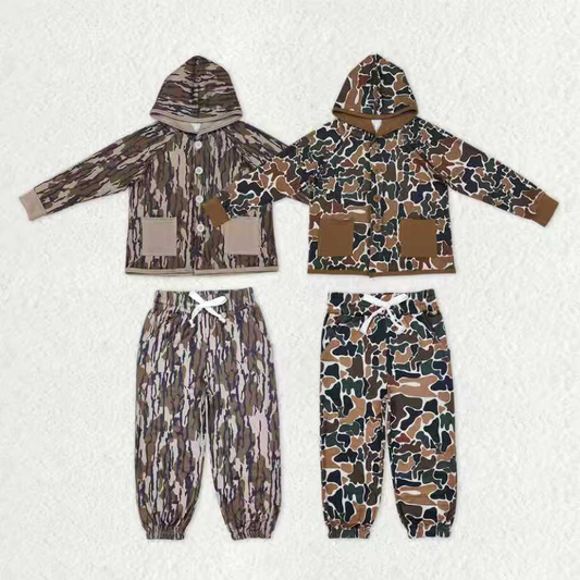 RTS Sibling baby boys clothes camouflage hooded long Sleeve pants sets