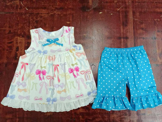 Custom moq 3 eta 6-7weeks baby girls clothes bow sleeveless shorts sets