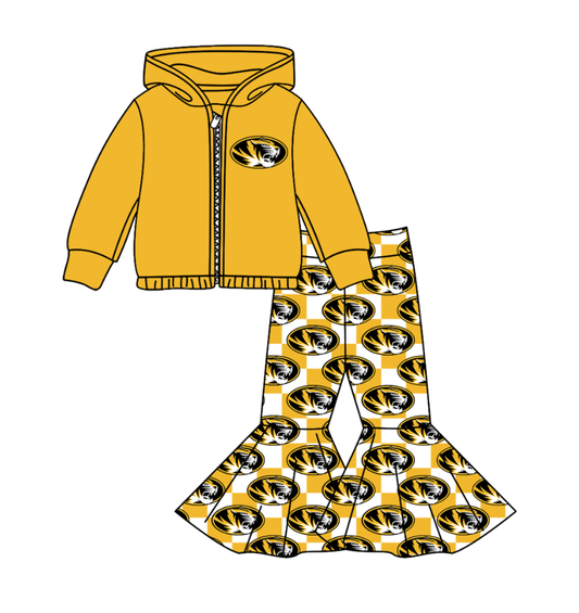 Custom moq 5 mix size milk silk summer teams baby girl clothes yellow hooded long sleeve pants sets-25.11.3
