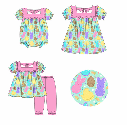 25.10.11 custom each style moq 5 eta 6-8week Sibling Sisters bunny baby girl short sleeve pants sets and dress and rompers match family design