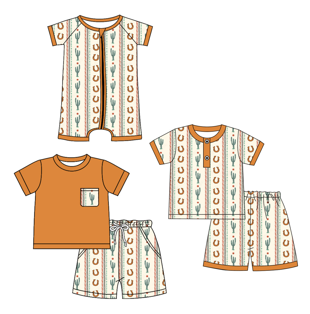 12.24 custom each style moq 5eta 4-6week Sibling Sister catcus baby boy short sleeve shorts set 1 and sets 2 and boy romper match design