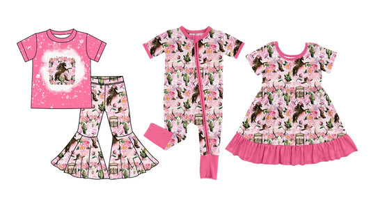 12.5 custom each style moq 5eta 4-6week Sibling Sister horse floral baby girl sets and dress and rompers match family design