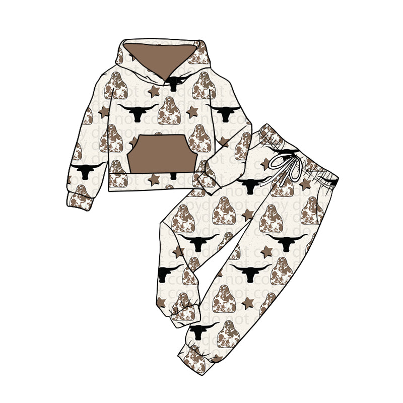 9.2 custom each style moq 5eta 4-6week baby girls clothes cow head hooded long sleeve pants sets