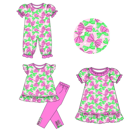 25.9.18 custom each style moq 8 eta 6-8week Sibling Sisters bow baby girl short sleeve pants sets and dress and rompers match family design
