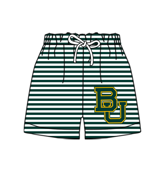 Custom moq 5 mix size milk silk summer teams Baby Green Striped Drawstring Shorts for Children Elastic Waist Kids Summer Shorts