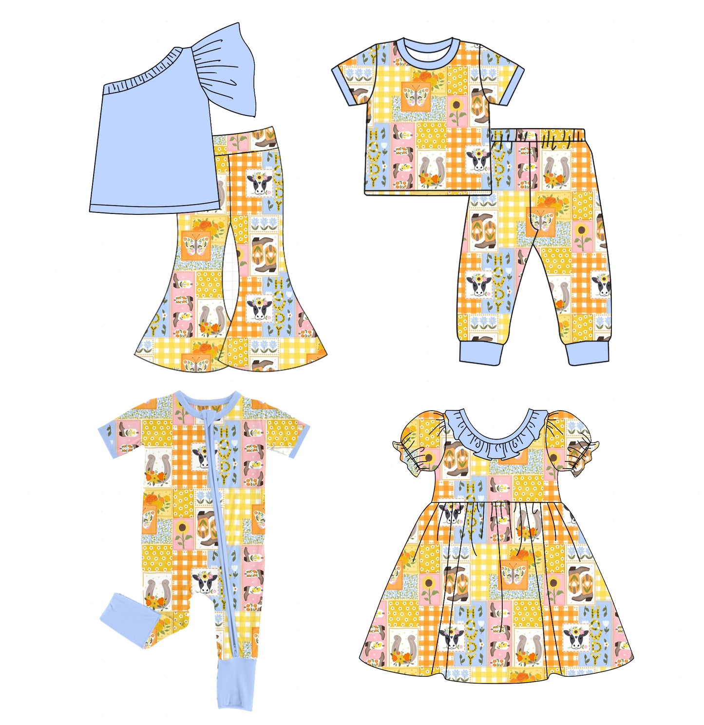 25.10.13 custom each style moq 5 eta 6-8week Sibling Sisters boot cow baby girl short sleeve pants sets 2 and dress and rompers match family design