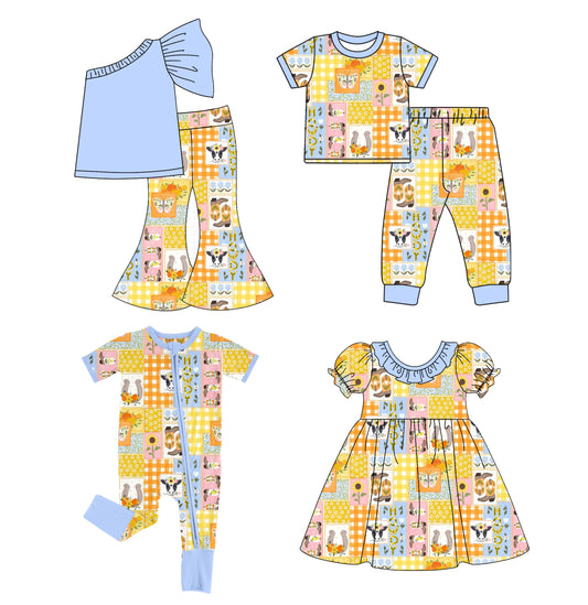 25.10.13 custom each style moq 5 eta 6-8week Sibling Sisters boot cow baby girl short sleeve pants sets 2 and dress and rompers match family design