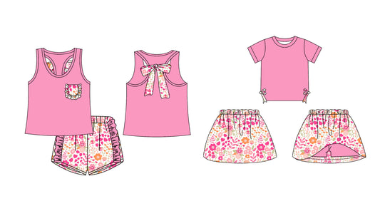 12.13 custom each style moq 5eta 4-6week Sibling Sister floral baby girl short sleeve shorts sets and dresses match design
