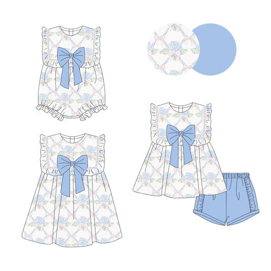 3.14 custom each style moq 5eta 4-6week Sibling Sisters bow floral baby girl short sleeve shorts sets and dress and rompers match family design