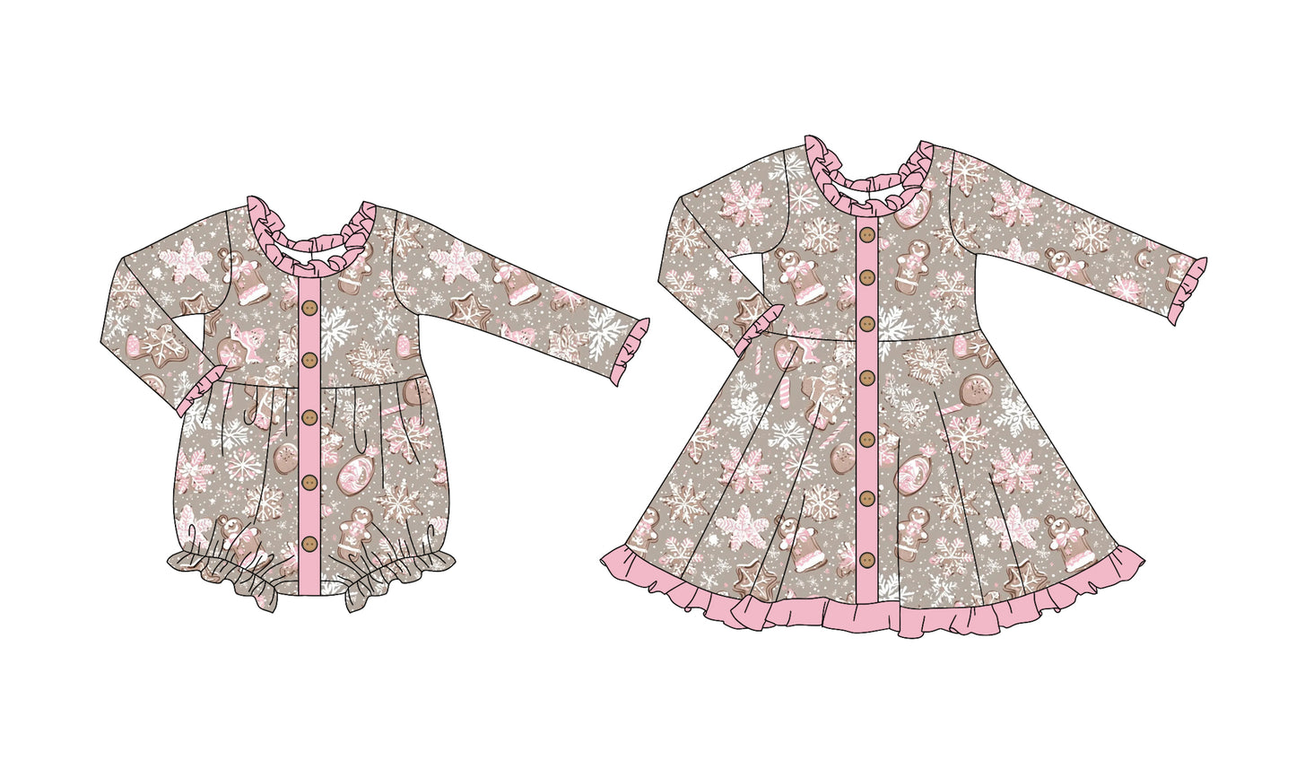 25.6.5 custom each style moq 5eta 4-6week Sibling Sisters Christmas baby girl long sleeve dress and rompers match family design