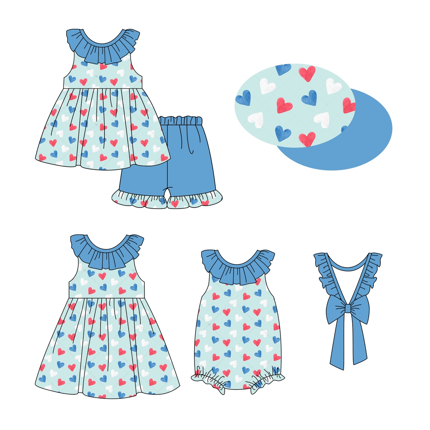 2.20 custom each style moq 5eta 4-6week Sibling Sisters love baby girl short sleeve shorts sets and dress and rompers match family design