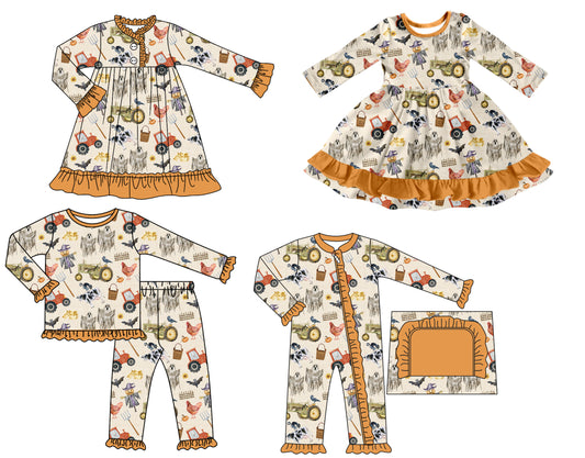 25.7.9 custom each style moq 5 eta 4-6week Sibling Sisters animal baby girl long sleeve pants sets and romper and dress 1 and dress 2 match family design