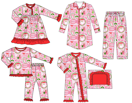 25.6.24 custom each style moq 5eta 4-6week Sibling Sisters Christmas baby girl long sleeve pants sets and adult top and adult pants and romper and dress match family design