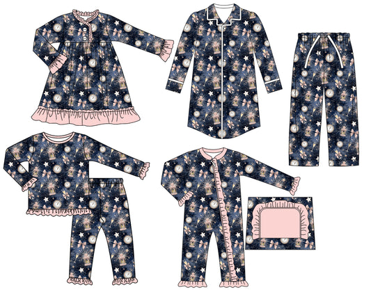 25.7.19 custom each style moq 5eta 4-6week Sibling Sisters bow baby girl long sleeve pants sets and adult top and adult pants and romper and dress match family design
