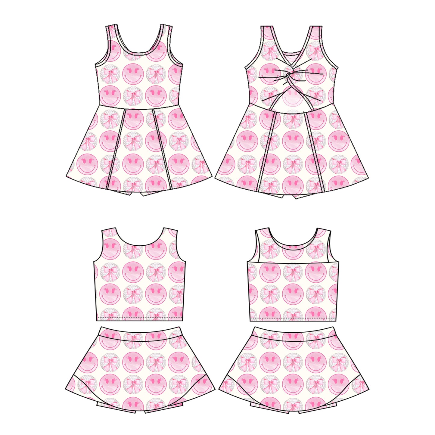 3.13 custom each style moq 5eta 4-6week Sibling Sister smiley baby girls clothes Short sleeve yoga dress 1 and dress 2 match family design