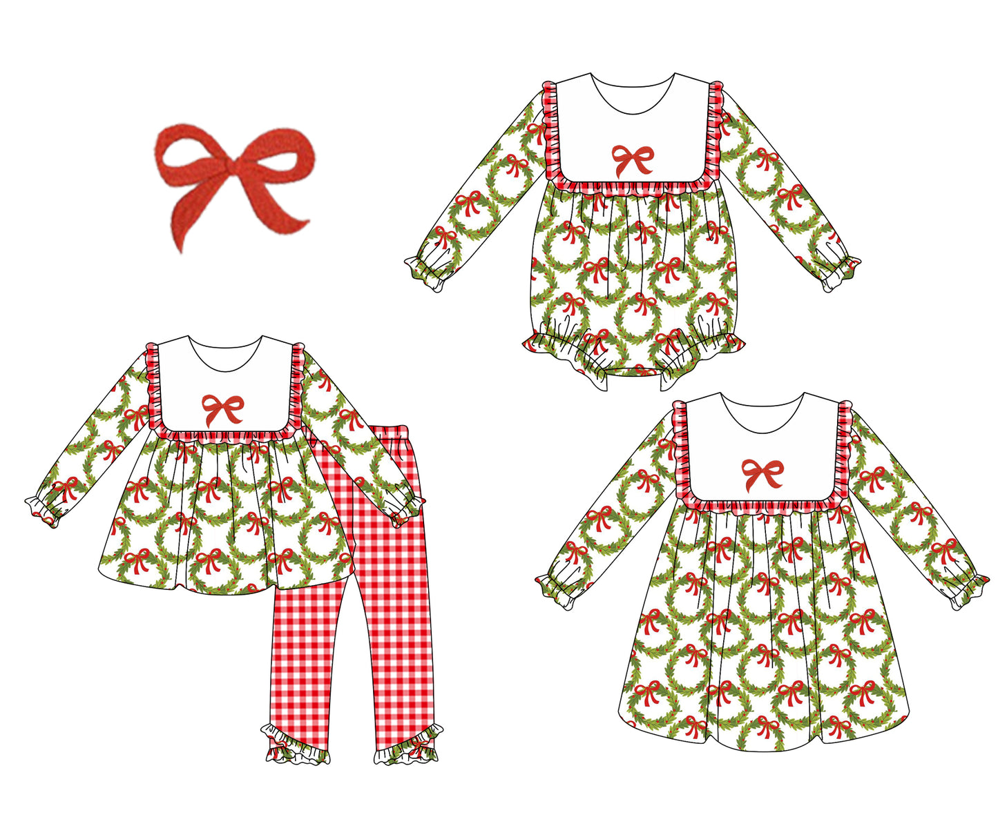 25.6.21 custom each style moq 5eta 4-6week Sibling Sisters Christmas bow baby girl long sleeve pants sets and dress and rompers match family design