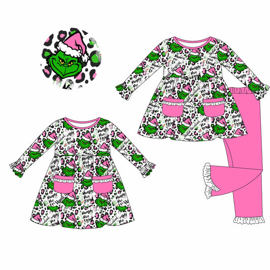 25.8.5 custom each style moq 5eta 4-6week Sibling Sisters Christmas baby girl long sleeve pants sets and dress match family design