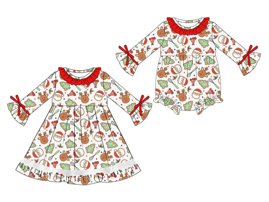 25.5.22 custom each style moq 5eta 4-6week Sibling Sisters Christmas baby girl long sleeve dress and rompers match family design