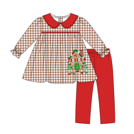 6.4 custom each style moq 5eta 4-6week Sibling Sister Christmas house grid red baby girls outfits and dress match family design