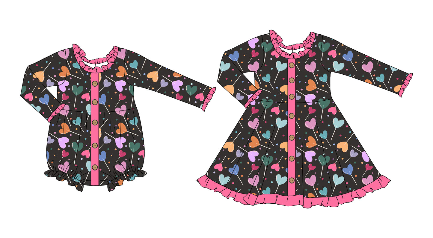 25.9.11 custom each style moq 5eta 4-6week Sibling Sisters love baby girl long sleeve dress and rompers match family design
