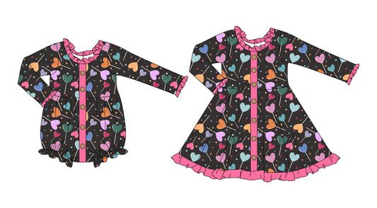 25.9.11 custom each style moq 5eta 4-6week Sibling Sisters love baby girl long sleeve dress and rompers match family design