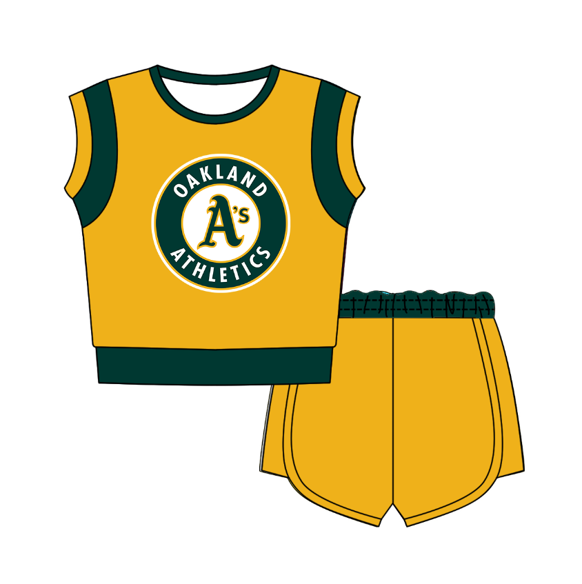 Custom moq 5 mix size milk silk summer teams Yellow Sleeveless O-Neck Top And Shorts Set Cute And Comfortable Kids' Outfit