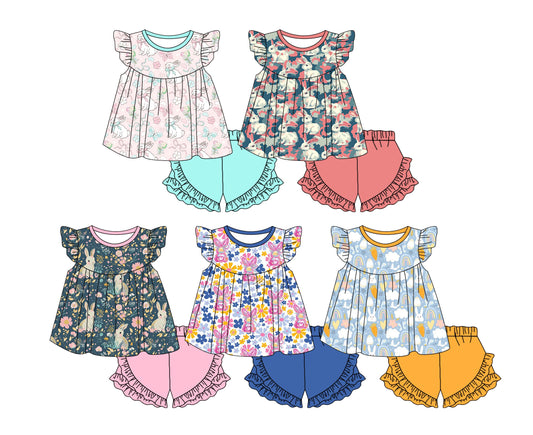 25.11.13 custom each style moq 5 eta 6-8week Sibling Sisters baby girl clothes short sleeve shorts sets 5 match family design
