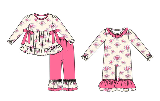 25.7.28 custom each style moq 5eta 4-6week Sibling Sister hat bow baby girl long sleeve pants sets and rompers match family design